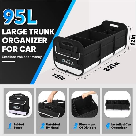 Large Car Trunk Organizer - with 5 Compartments Trunk Organizers and Storage SUV - Picture 2 of 7